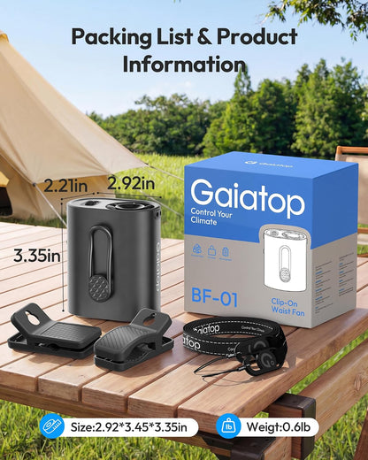 Gaiatop Portable Clip on Fan, Rechargeable Battery 100 Speed 15000RPM Powerful 31ft/s Airflow, Hands-Free Neck/Belt/Waist Personal Mini Cooling Fan for Camping, Outdoor, Jobsite, Travel, Gifts, Black