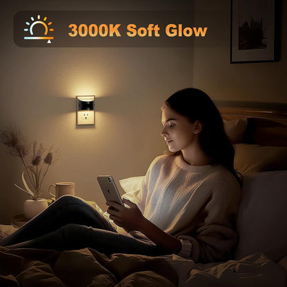 JandCase Night Light, Modern Night Lights Plug into Wall,2 Pack Dusk to Dawn Sensor Nightlight, Amber Brightness Adjustable Nightlight for Kids Bathroom Hallway Kitchen Bedroom Decor