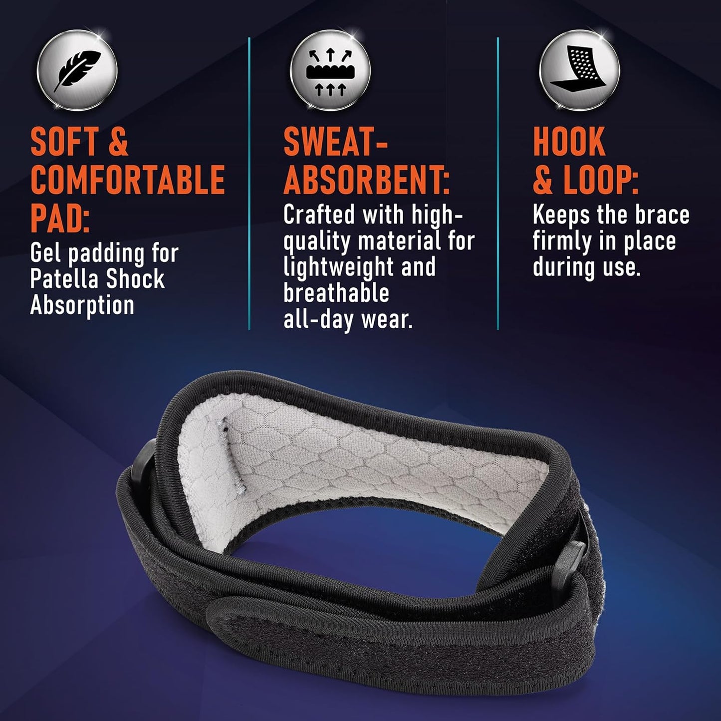 PhysFlex 2 Pack Patellar Tendon Support Strap - Knee Brace for Pain Relief, Patella Band for Basketball, Jumpers Knee, Tendonitis, Adjustable Patella Stabilizer Strap for Men & Women