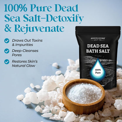 Aromasong Dead Sea Salt Bath Soak 14 OZ Pack – 100% Natural Dead Sea Salts for Soaking, Relaxation, and Detoxification of Skin, Dead Sea Salts for Bath to Rejuvenate and Refresh- Resealable Pack