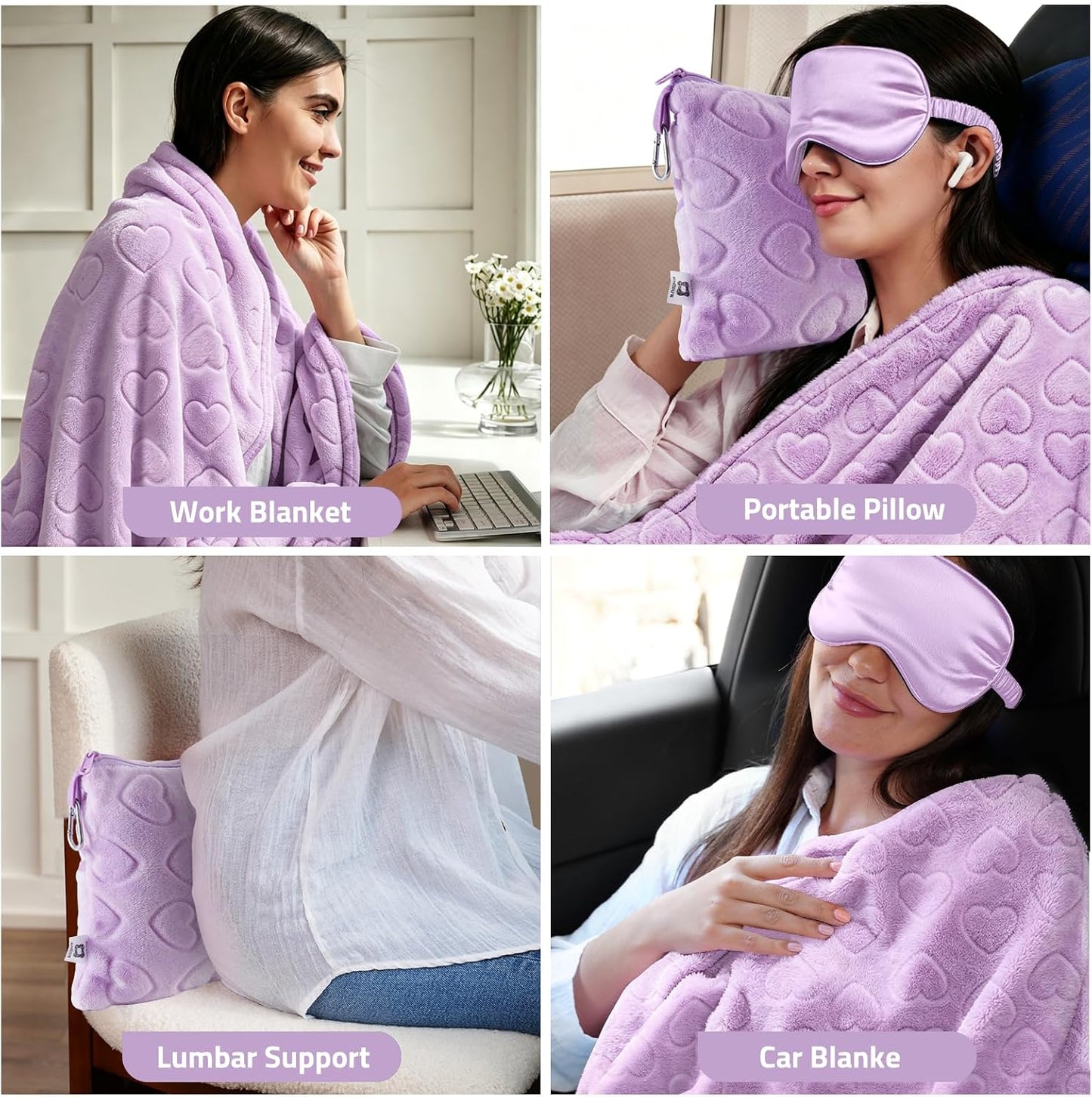 Travel Blanket Pillow,Airplane Blanket Compact with Bag Eye Mask, Ultra-Soft,Warm & Lightweight Included,Travel Essentials for Women & Men, Luggage Sleeve & Backpack Clip 65x40 in, Grey
