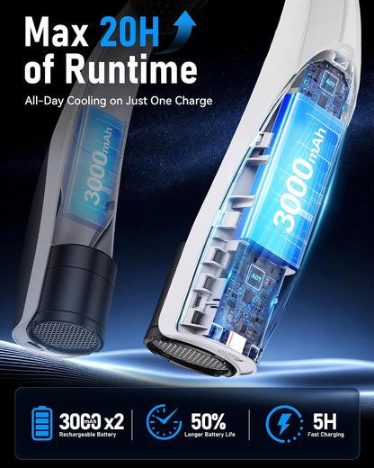 Portable Neck Fan, Max 20H, Rechargeable Personal Fan