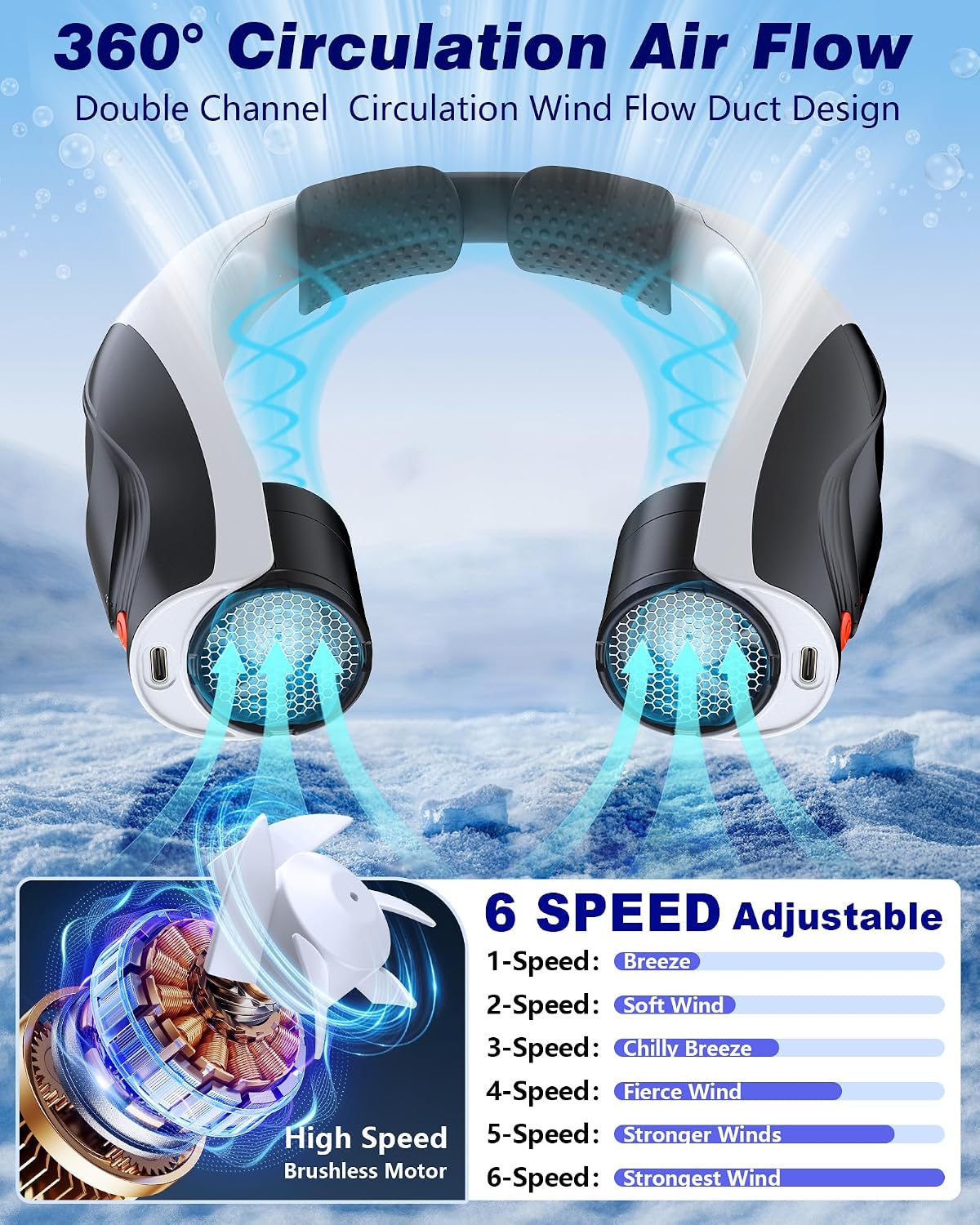 Portable Neck Fan, Max 20H, 6000mAh Personal Fan