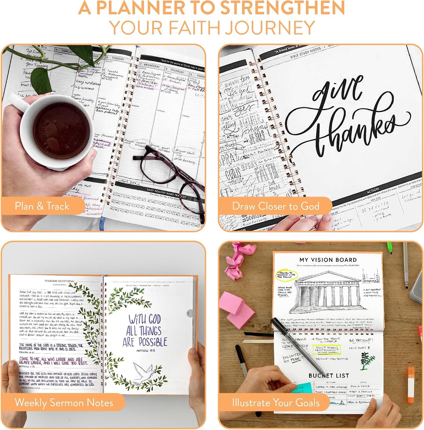 Christian Planner 2026 Daily Planner - Faith Based Monthly and Weekly Planner, Vision Board, and Habit Tracker - 2026 Calendar, Personal Organizer and Devotional Journal (Spiral, Pine)