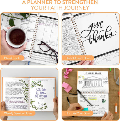 Christian Planner 2026 Daily Planner - Faith Based Monthly and Weekly Planner, Vision Board, and Habit Tracker - 2026 Calendar, Personal Organizer and Devotional Journal (Spiral, Pine)