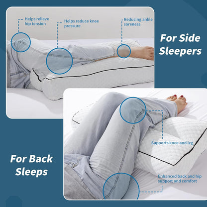 HOMBYS Shredded Memory Foam Knee Pillow for Side Sleepers, 6.5" Height Pillow Between Legs for Aligns Spine & Relieves Pressure Hip & Leg Elevation, Supportive Pillow for Pregnancy, Sciatica, White