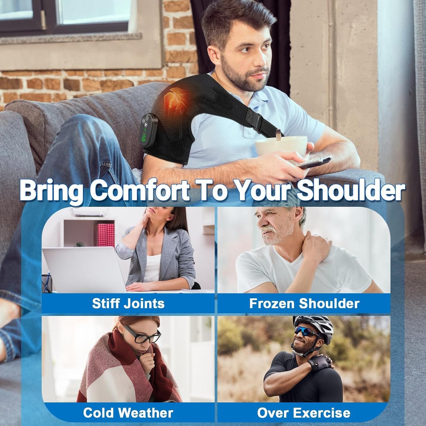 Cordless Shoulder Heating Pad with Massager, FSA Eligible Items List, Heated Shoulder Wrap with 6 Heat & 6 Timer Modes, 3 Vibration, Deep Tissue Pain Relief, Rotator Cuff, HSA Approved Products
