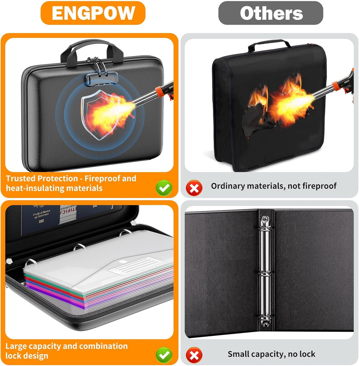 ENGPOW Fireproof Document Organizer Box with Lock & 24 Pack Binder Pockets