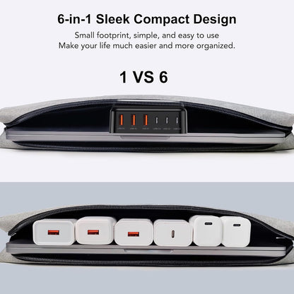 USB Fast Charger Block 50% Smaller 100W Max 6-Port GaN USB Charging Station