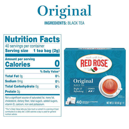 Red Rose Original Black Tea, Full-Flavored Strong Tea, 40 Tea Bags 6 Pack