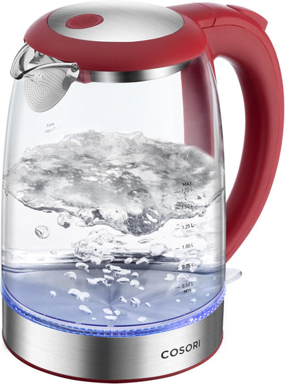 Cosori Electric Kettle, No Plastic Contact With Water, Wide Mouth For Easy Cleaning, Auto Shut Off, 1.7L Tea Kettle & Hot Water Boiler, Water Heater & Teapot, Borosilicate Glass, Black, 1500W