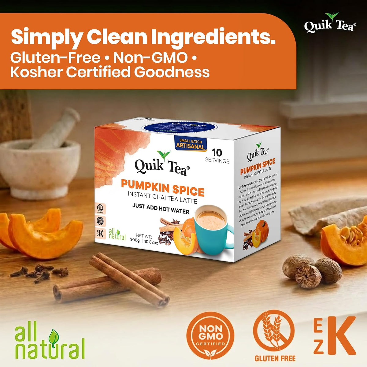 QuikTea Instant Chai Tea Latte Mix, Masala, Unsweetened, 20 Sachets