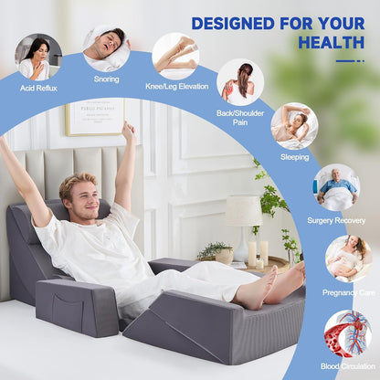 Yojoker 6pcs Orthopedic Bed Wedge Pillow Set for Sleeping, Post Surgery Foam for Body, Back and Leg Pain Relief Comfortable & Adjustable Support Pillows-Anti Snoring, Heartburn