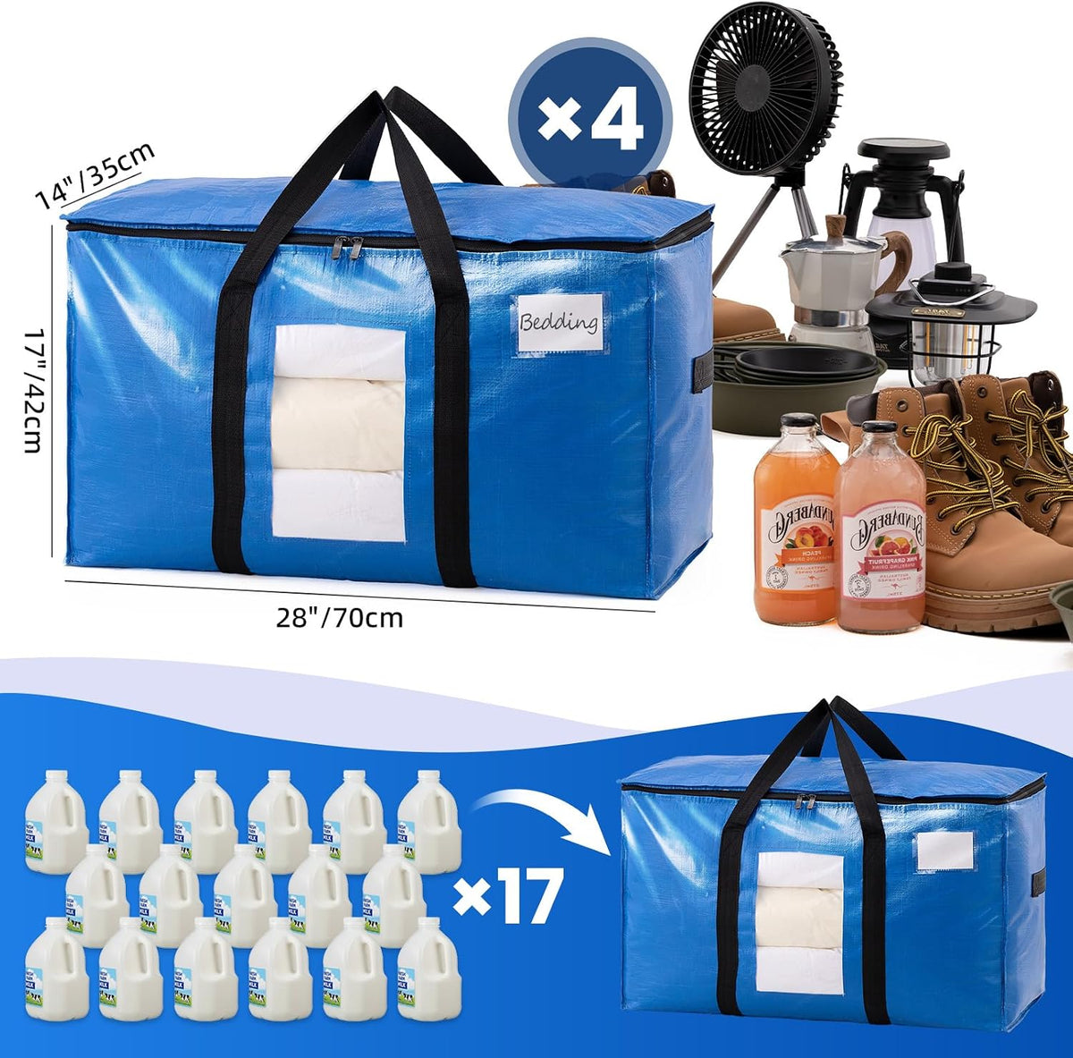 TAILI Blue Extra Large Moving Bags,Storage Bags with Visible Window