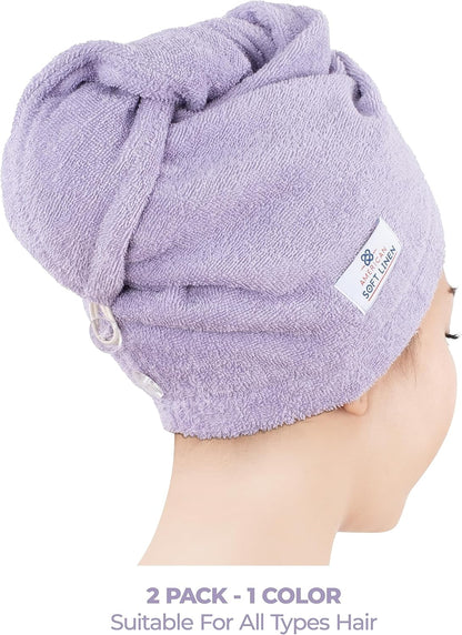 American Soft Linen 100% Cotton Hair Towels for Women, Head Towel Cap, Cotton Hair Turban Towel Wrap for Long Curly Anti Frizz Hair, Soft and Absorbent Cotton Hair Towels 2 Pack, White