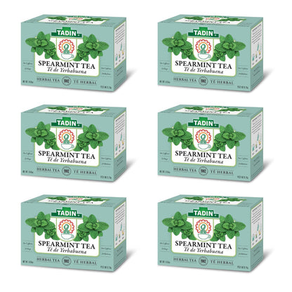 Tadin Spearmint Tea, Herbal Tea, Caffeine Free, Best Hot or Iced, 24 Tea Bags Per Box, Pack of 6