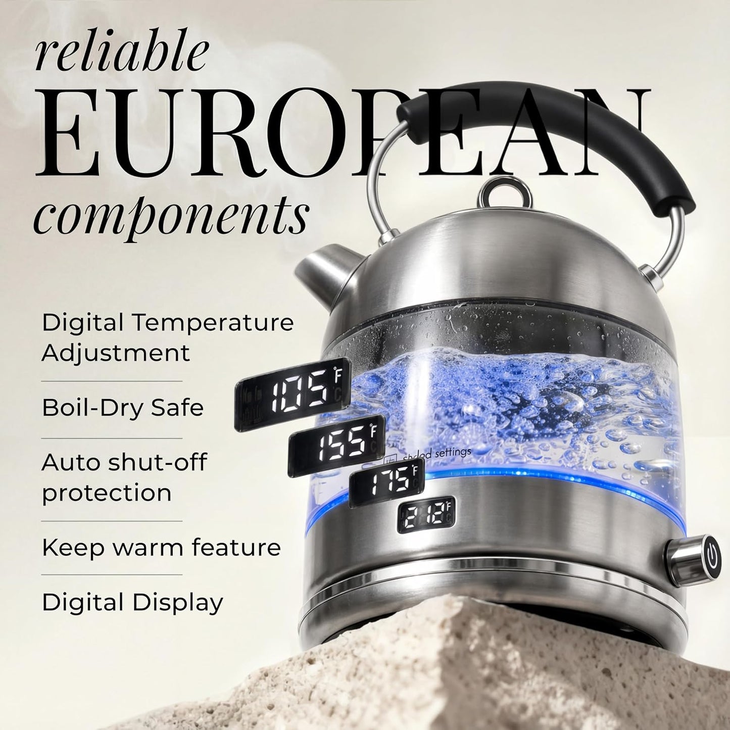 Styled Settings Stainless Steel Electric Kettle with Temperature Control