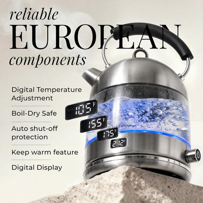 Styled Settings Stainless Steel Electric Kettle with Temperature Control