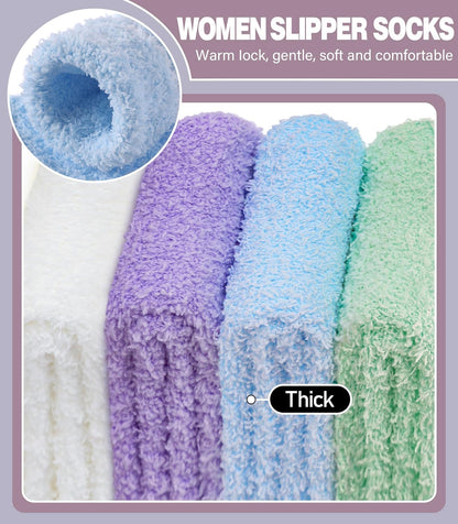 LANLEO 5/6 Pairs Womens Super Soft Fuzzy Plush Warm Winter Home Sleeping Slipper Socks