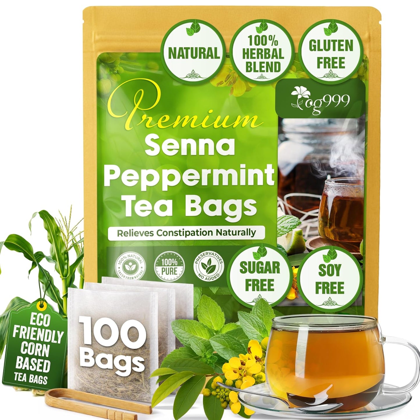 120 Bags Premium Turmeric Ginger Cinnamon Tea, Improve Digestion, Support Brain, Weight, Skin and Sleep, Eco-Conscious Tea Bags and Premium Natural Ingredients. Turmeric Ginger Herbal Tea. No Sugar, No Caffeine, No Gluten, Vegan.