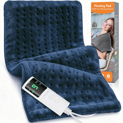 Heating Pad for Back Pain, Electric Heat Pad with 9 Heat Levels & 4 Auto-Off Timers, Portable Heating Pad for Period Cramps, Shoulder, Neck, Machine Washable, Gifts for Women and Men, Grey, 24''×12''
