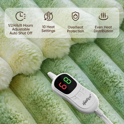 Heated Throw Blanket, Faux Fur Cozy Heating Blanket with Overheat Protection, 1/2/4/6/8 Hours Auto-Off 10 Heat Level, Machine Washable (50x60 Inches, Cream White)