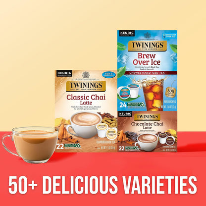 Twinings Chai Latte Black Tea K-Cup Pods for Keurig, 22 Count (Pack of 1), Creamy, Slightly Sweet, Less Sugar, Caffeinated, Enjoy Hot or Iced