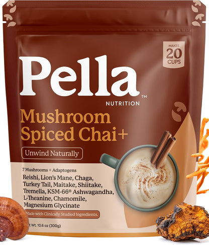 Pella Nutrition Instant Mushroom Spiced Chai Latte for Relaxation - 20 Cups