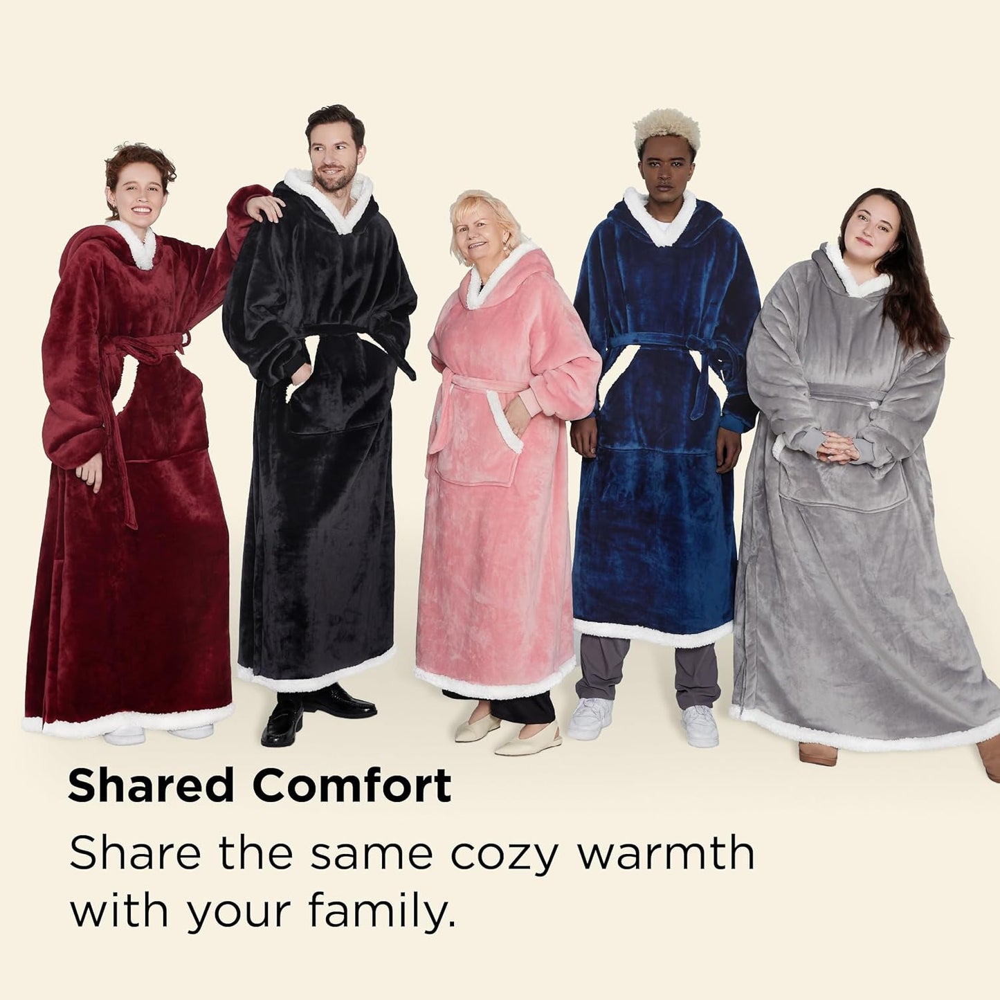Bedsure Wearable Blanket Hoodie, Long Hooded Blanket Sweatshirt as Mothers Birthday Gifts for Women, Cozy Sherpa Hoodie for Adult, Standard, Grey