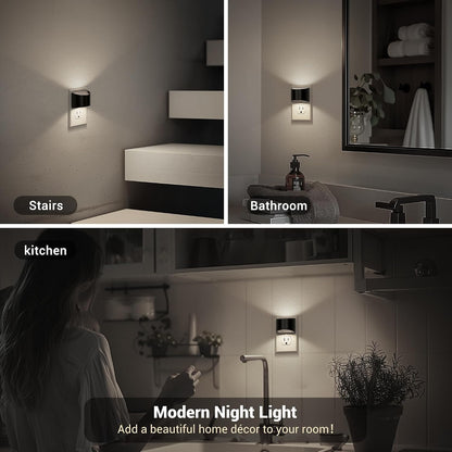 JandCase Night Light, Modern Night Lights Plug into Wall,2 Pack Dusk to Dawn Sensor Nightlight, Amber Brightness Adjustable Nightlight for Kids Bathroom Hallway Kitchen Bedroom Decor