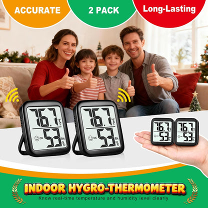 Antonki 2 Pack Room Thermometer for Home, Hygrometer Indoor Humidity Meter Gauge, Digital Temperature and Humidity Monitor Sensor for House, Terrarium, Incubator, Greenhouse - Battery Included