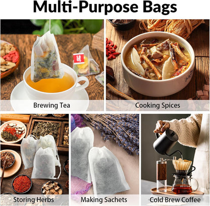 300 Pcs Disposable Tea Bags for Loose Leaf Tea, Food-grade Tea Filter Sachets with Drawstring, Empty Tea Infuser Bag for Coffee, Herbs, Spices (3.54" x 2.75")