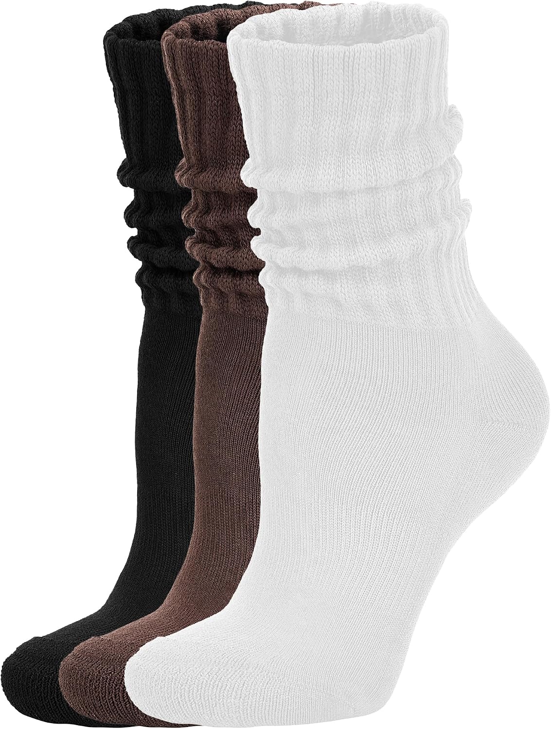AugRing Women's Scrunch Crew Socks Retro 3-Pack Solid Cotton Boot Calf Chunky Ribbed Cozy Slouchy Socks Size 5-11