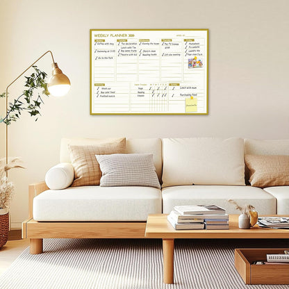 Gold Weekly Dry Erase Board for Wall,12"x16",Gold Metal Frame Weekly Planner Whiteboard for to Do List, Memo, School, Home, Office, Kitchen-GZ