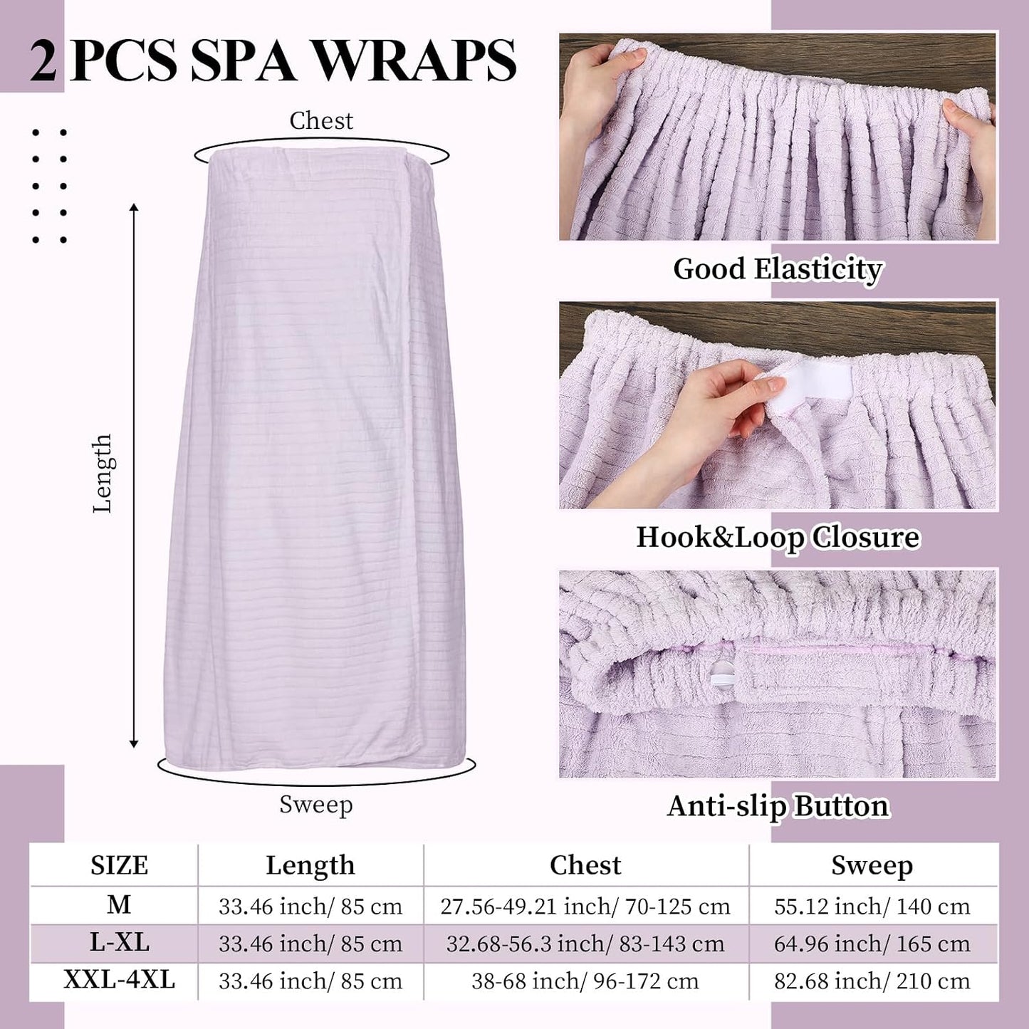 Tigeen 2 Pcs Women's Towel Wrap Lightweight Spa Robe Stripes with Adjustable Closure, Elastic Top Soft Bathrobe Spa Wrap