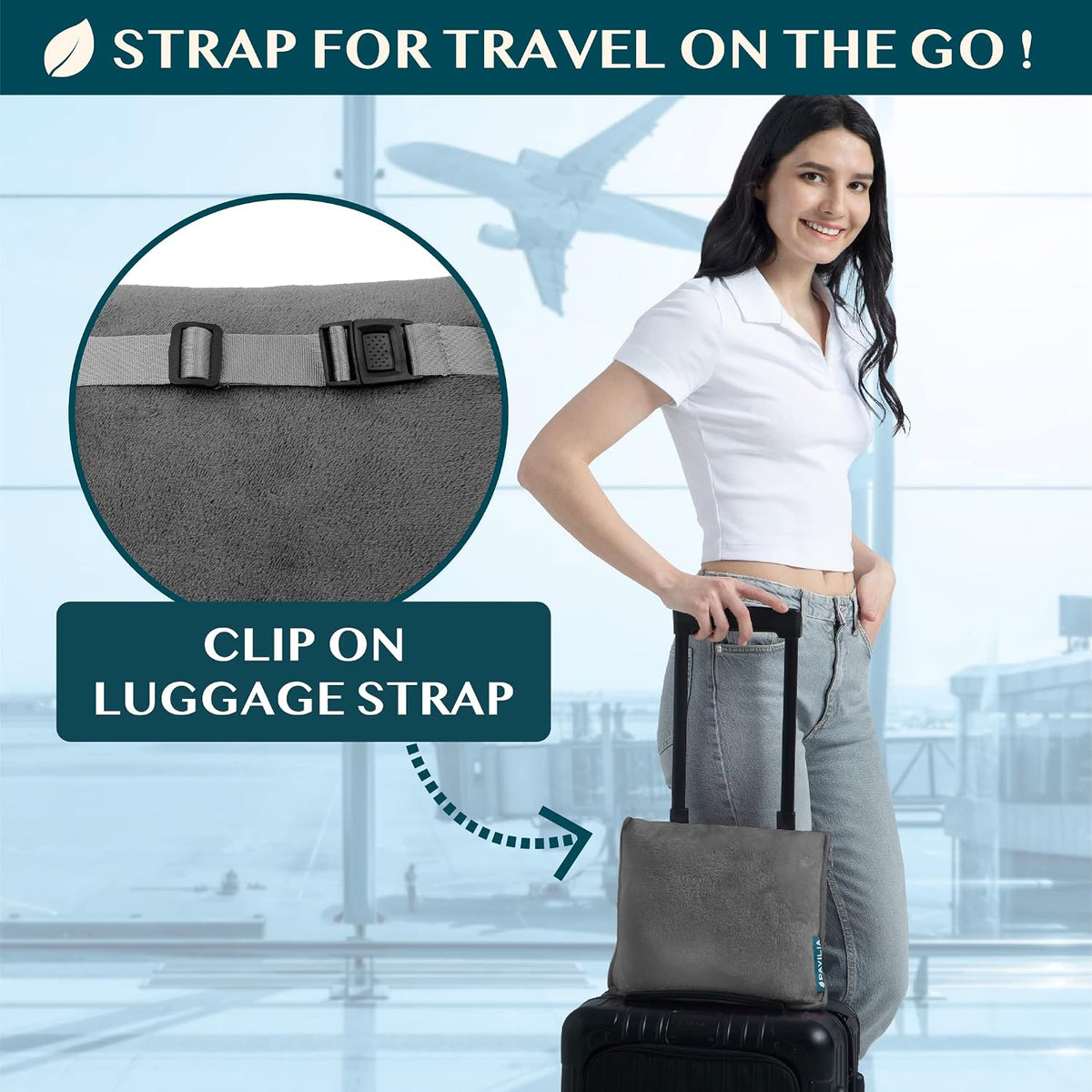 PAVILIA Travel Blanket Pillow, Soft Airplane Blanket 2-IN-1 Combo Set, Plane Blanket Compact Packable, Flight Essentials Car Pillow, Travelers Gifts Accessories Luggage Backpack Strap, 60x43 Teal Blue