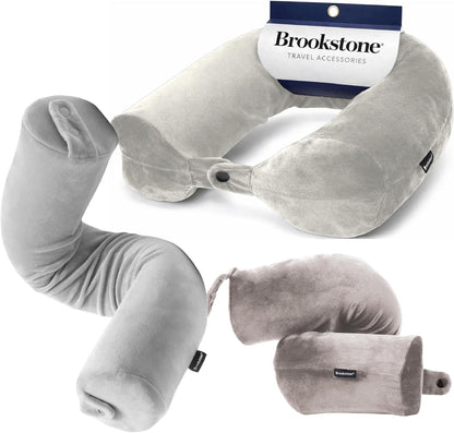 Brookstone Free Form Travel Pillow Lightweight Flexible Memory Foam Pillow