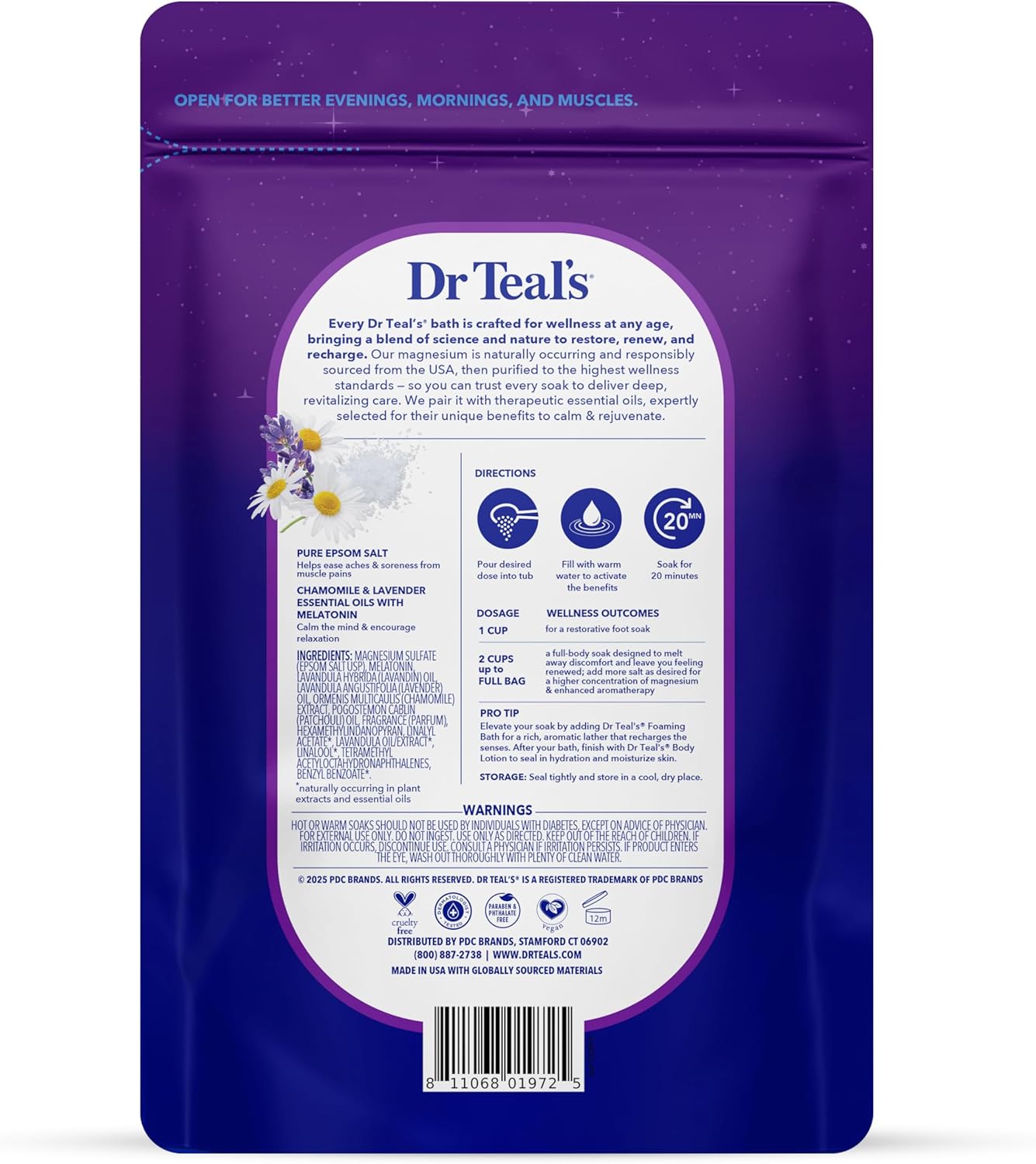 Dr Teal's Epsom Salt Magnesium Soak, Sleep Blend with Melatonin, Lavender & Chamomile Essential Oils, 3 lbs