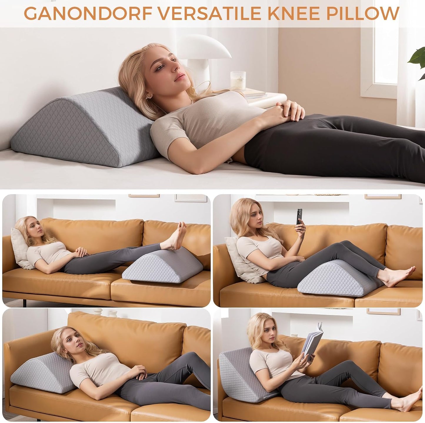 Knee Wedge Pillow for Post-Surgery Recovery-Leg Elevation Support for Sleep Position, Alleviating Lower Back & Hip Pain Enhancing Circulation in Ankles Legs Triangle Pillow with Removable Cover
