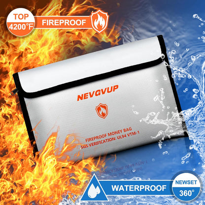Upgraded 6200°F Fireproof Document Bag with Lock, Fire proof Money Bag for Cash with Zipper/Reflective Strip, 9 Layer of Heat Insulated Material, Water Resistant Fireproof Bags for Documents,Safe Bags