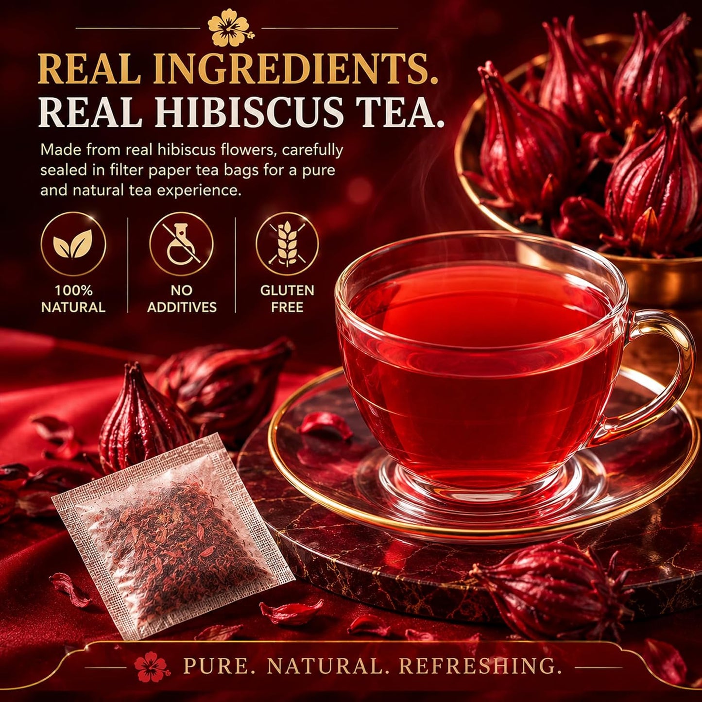 WOTIHA Premium 80 Hibiscus Flower Tea Bags (Flor de Jamaica) - 100% Natural, Tart & Refreshing, Hot or Ice Tea - Rich in Antioxidants, Sugar-Free Caffeine-Free Non-GMO Vegan Gluten-Free.
