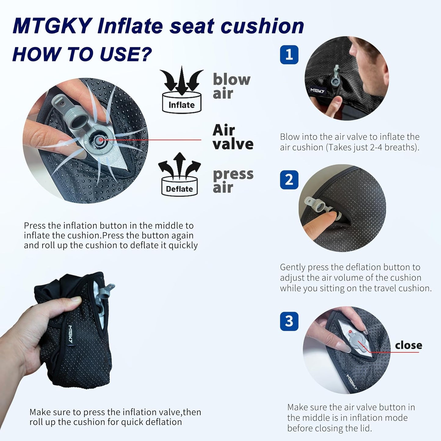 Travel Cushion for Airplane,Portable&Adjustable Air Seat Cushion,Inflatable Cushion for Travel,Coccyx Tailbone Pain Relief Chair Pad