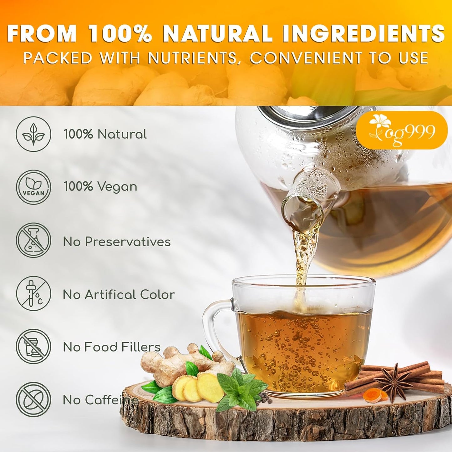 120 Bags Premium Turmeric Ginger Cinnamon Tea, Improve Digestion, Support Brain, Weight, Skin and Sleep, Eco-Conscious Tea Bags and Premium Natural Ingredients. Turmeric Ginger Herbal Tea. No Sugar, No Caffeine, No Gluten, Vegan.
