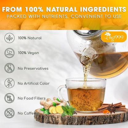 120 Bags Premium Turmeric Ginger Cinnamon Tea, Improve Digestion, Support Brain, Weight, Skin and Sleep, Eco-Conscious Tea Bags and Premium Natural Ingredients. Turmeric Ginger Herbal Tea. No Sugar, No Caffeine, No Gluten, Vegan.