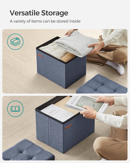 SONGMICS Mazie Collection - Small Folding Storage Ottoman, Foot Rest Stool, 12.2 x 16.1 x 12.2 Inches, 286 lb Load Capacity, for Living Room, Bedroom, Home Office, Dorm, Dark Gray ULSF102G01