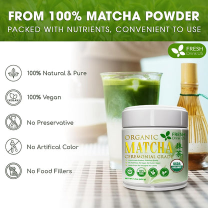 FreshDrinkUS, Matcha Latte Powder 16 oz – Premium Japanese-Style Blend for Smooth, Creamy Matcha Drinks – Perfect for Lattes, Baking, Smoothies & Daily Enjoyment. Vegan