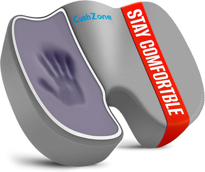 CushZone Seat Cushion - Memory Foam Office Chair Cushion for Sciatica, Tailbone & Back Pain Relief - Orthopedic Coccyx Pillow for Car, Airplane, Pregnancy & Long Sitting at Work, Black