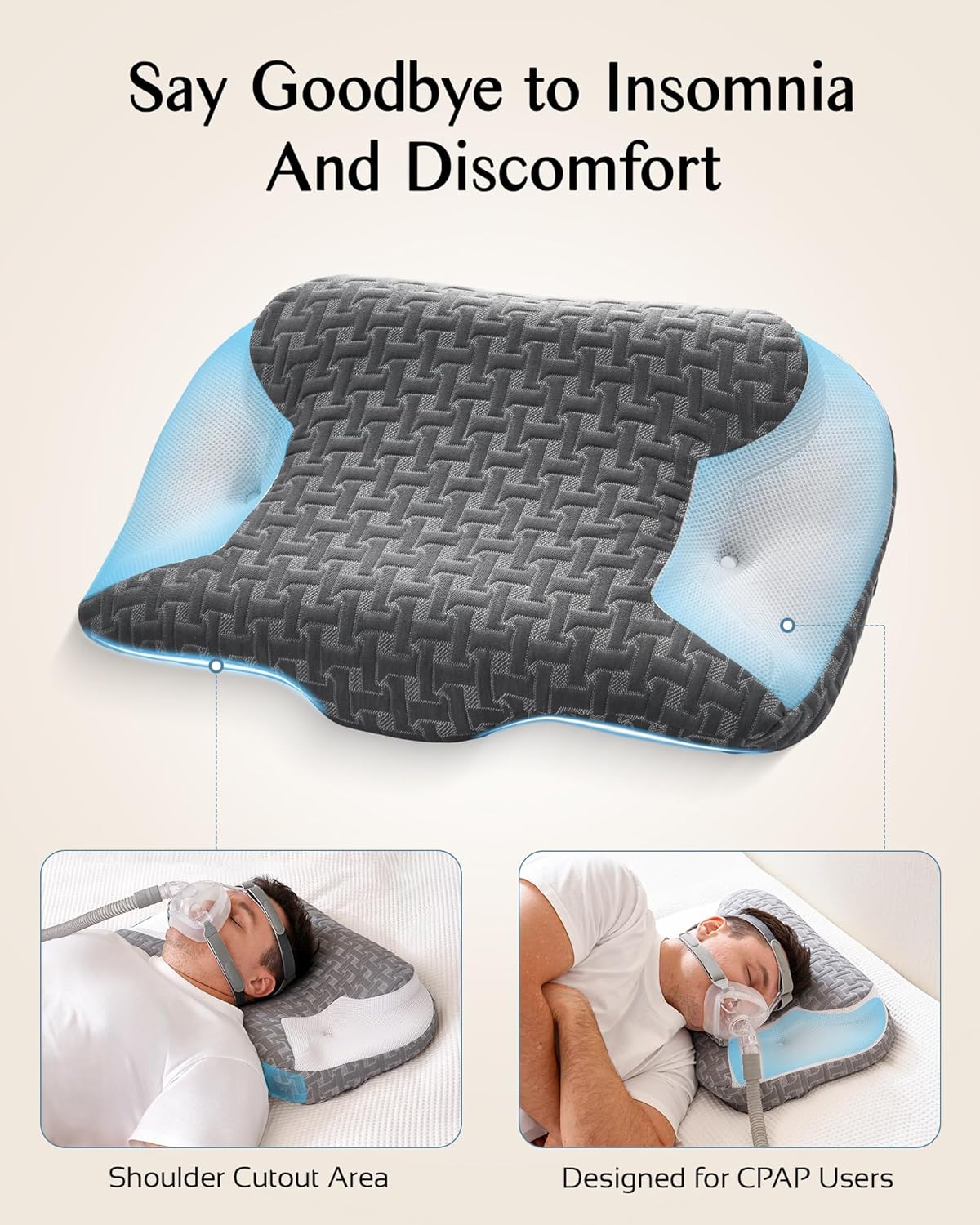 Sleep Apnea Pillow for Cpap Users, Ergonomic Adjustable Memory Foam Cpap Pillows for Side and Back Sleepers, Reducing Air Leaks and Mask Pressure