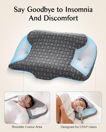 Sleep Apnea Pillow for Cpap Users, Ergonomic Adjustable Memory Foam Cpap Pillows for Side and Back Sleepers, Reducing Air Leaks and Mask Pressure