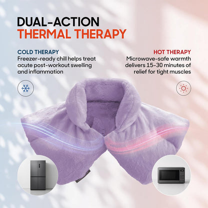 Sharper Image Heated Neck & Shoulder Wrap - Microwavable Warm & Cooling Plush Pad, Scented Aromatherapy (100% Natural Lavender & Herb Spa Blend), Pain Tension Headache Relief Therapy, Gift for Women